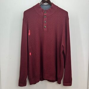 Tommy Bahama Sweater Mens XL Casual Mock Neck Henley Red Textured Knit